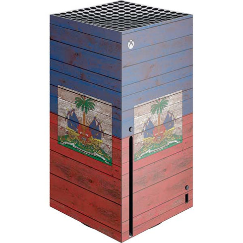 Haiti Flag Dark Wood Xbox Series X Console Skin